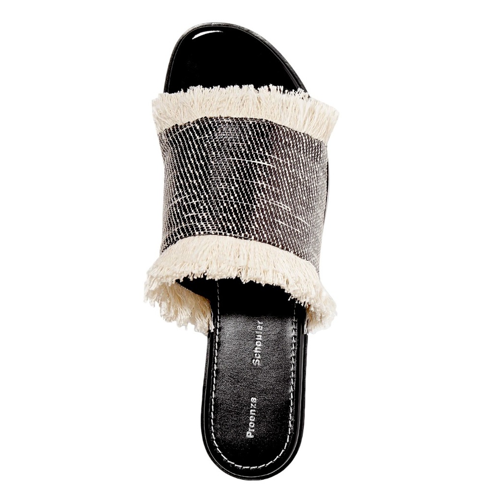 Proenza Schouler Fringe Raffia & Canvas Woven Flat Slides NIB 39.5
